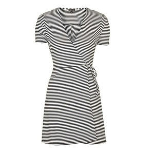 Topshop Black & White Striped Wrap Skater Dress Size 12